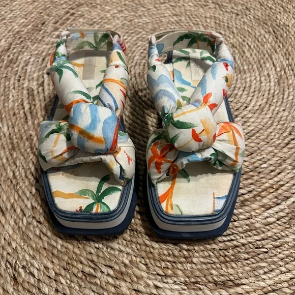 FARM RIO Copacabana Scarf Platform Sandals Puffy Comfy Size 9 - Picture 2 of 10